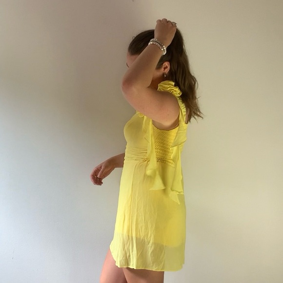 Vintage 90s Bright Yellow Dress with Floral Accents - Picture 3 of 8